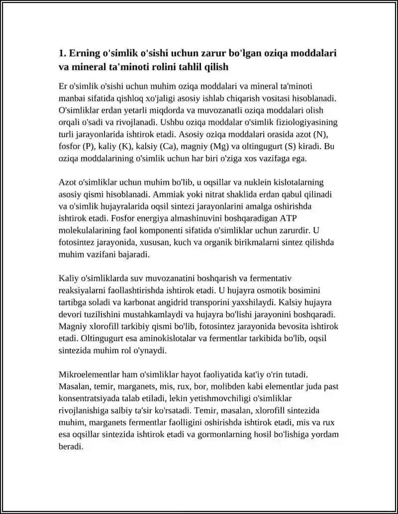 Erning o'simlik o'sishi uchun zarur bo'lgan oziqa moddalari va mineral ta'minoti rolini tahlil qilish 4