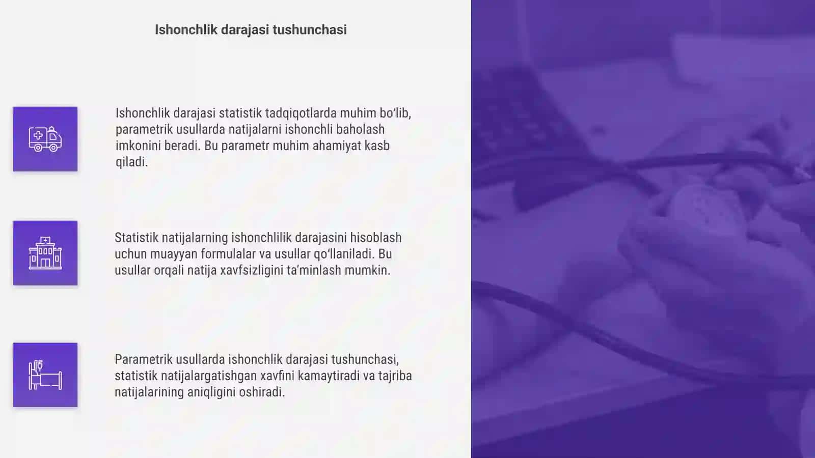Statistik tadqiqotlar natijasini ishonchlik darajasini hisoblashning parametrik usullari 4