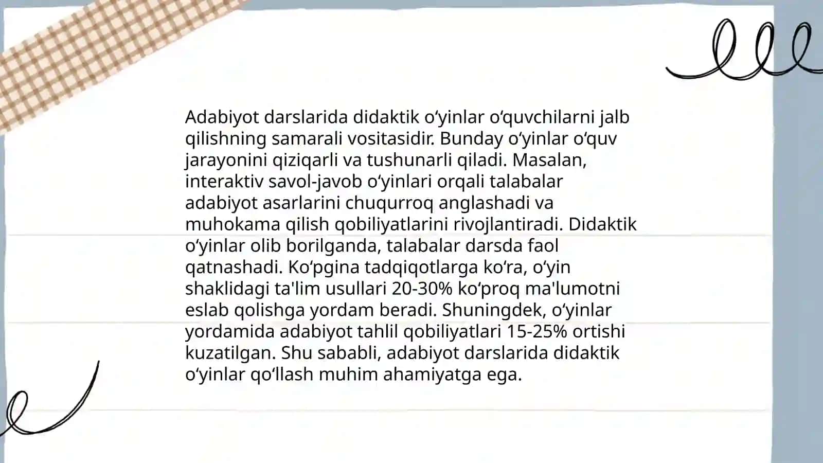 Adabiyot darslarida didaktik oʻyinlardan foydalanish 4