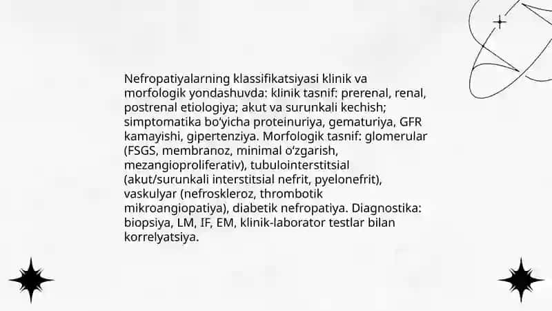 Nefropatiyalarning etiologiyasi tasnifi klinikasi patogenezi diagnostikasi davolash 4