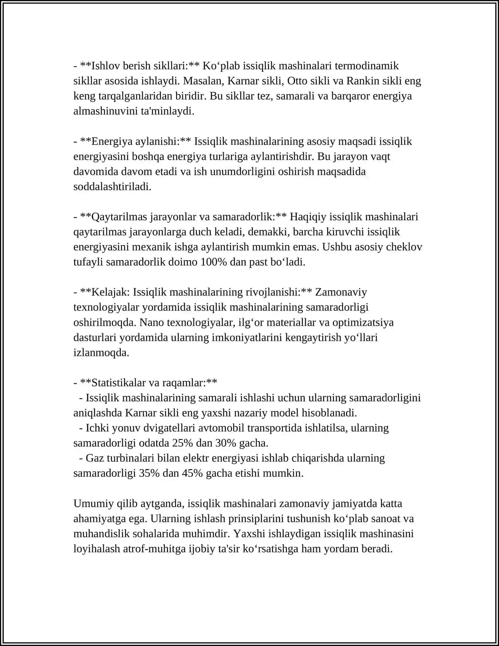 ISSIQLIK MASHINALARI. KARNO SIKLI ISSIQLIK MASHINASING FOYDALI ISH KOEFFITSIYENTI 4