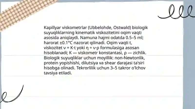 Biologik suyiqliklarning yopishqoqligining oʻlchash usullarini oʻrganish 4