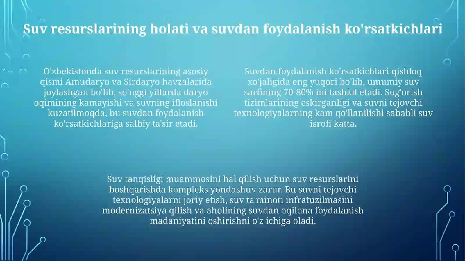 DPMda ratsional suv ta'minotining ahamiyati. Ichimlik suvining sifatini yaxshilashning usullari 4