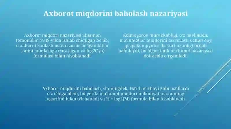 Entropiya, noaniqlik va axborot miqdorini baholash nazariyasi 4
