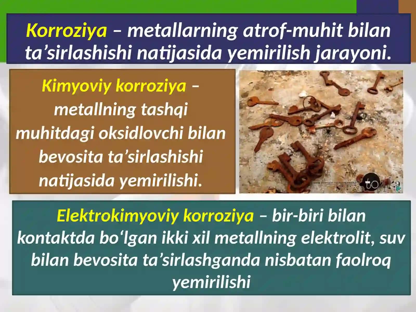 Metallar korroziyasini oldini olish usullari 4