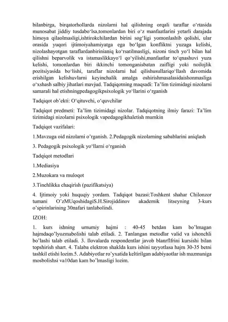 Taʼlim tizimidagi nizolar va ularni samarali hal etishning pedagogik psixologik yoʻllari mavzusidagi 4