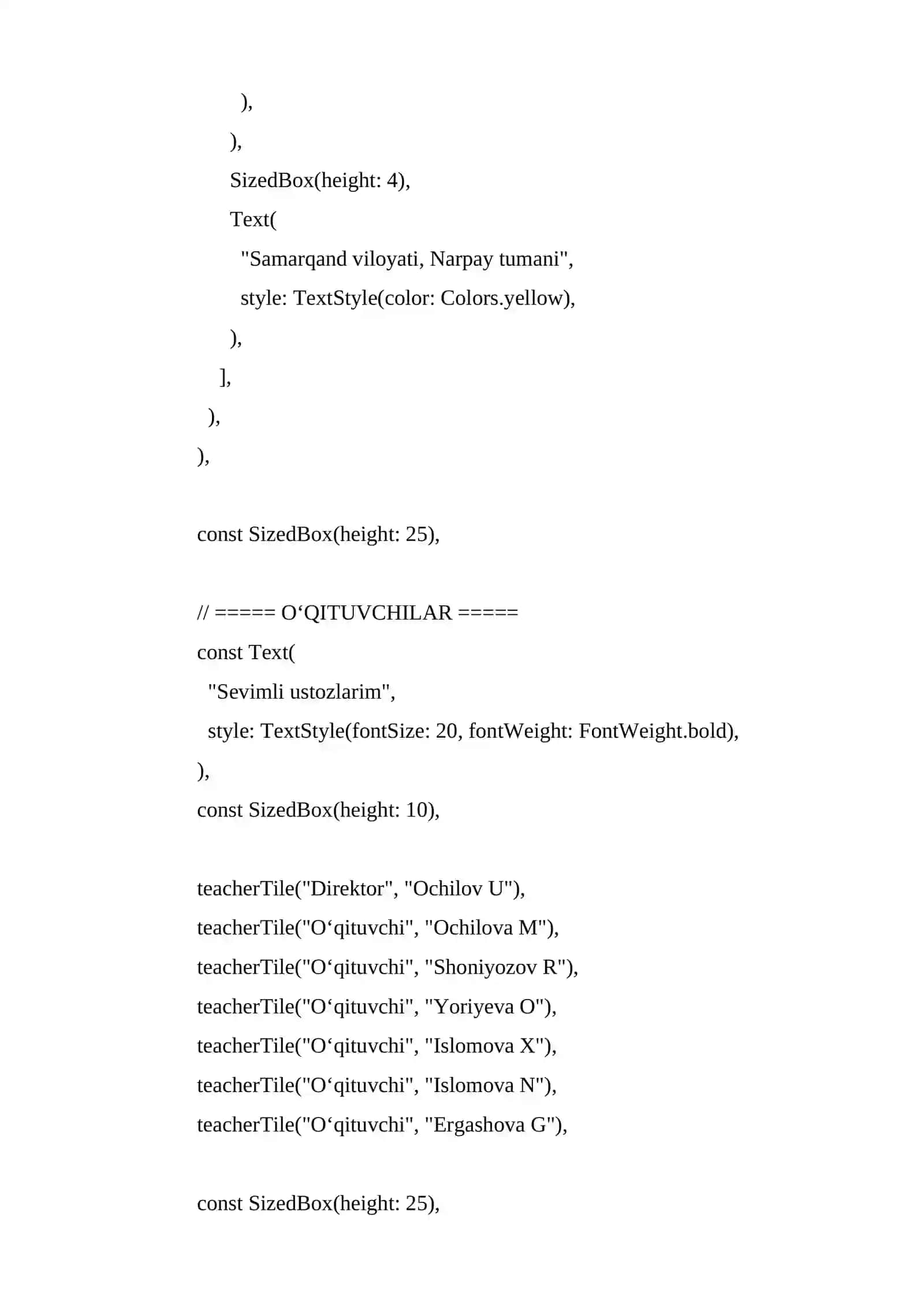 O‘qigan maktabim ilovasi 1 ta oynasi(User interfeysi-UI)ni Flutterda tayyorlash 4
