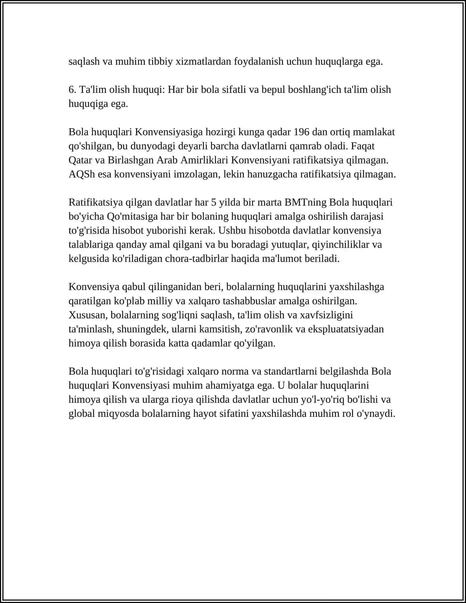 Bola huquqlarini himoya qilishning xalqaro andazalari 4