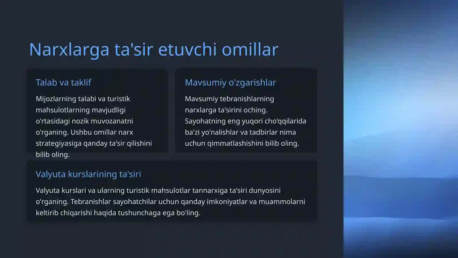 Turistik maxsulotlar narxini belgilash xususiyatlari 4