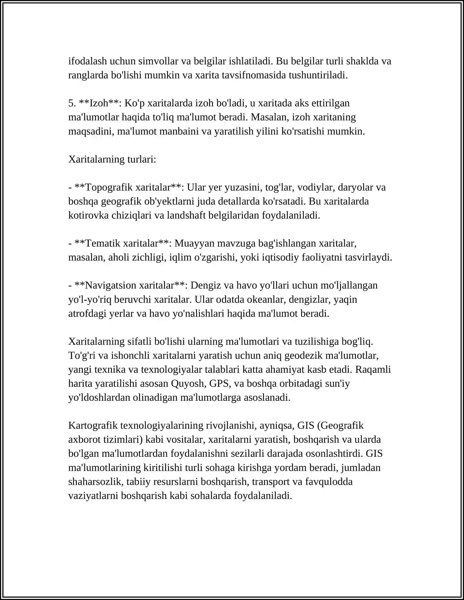 XARITA PLAN, PROFIL XARITALAR KLASSIFIKASIYASI 4