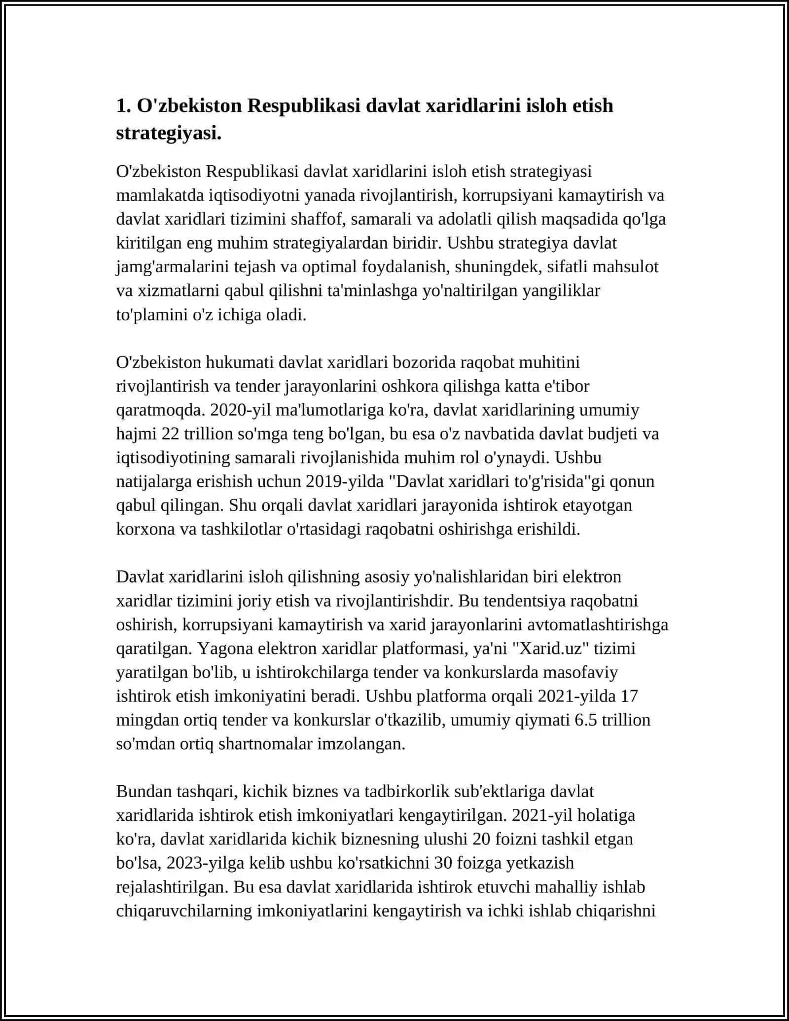 O'zbekiston Respublikasi davlat xaridlarini isloh etish strategiyasi 4