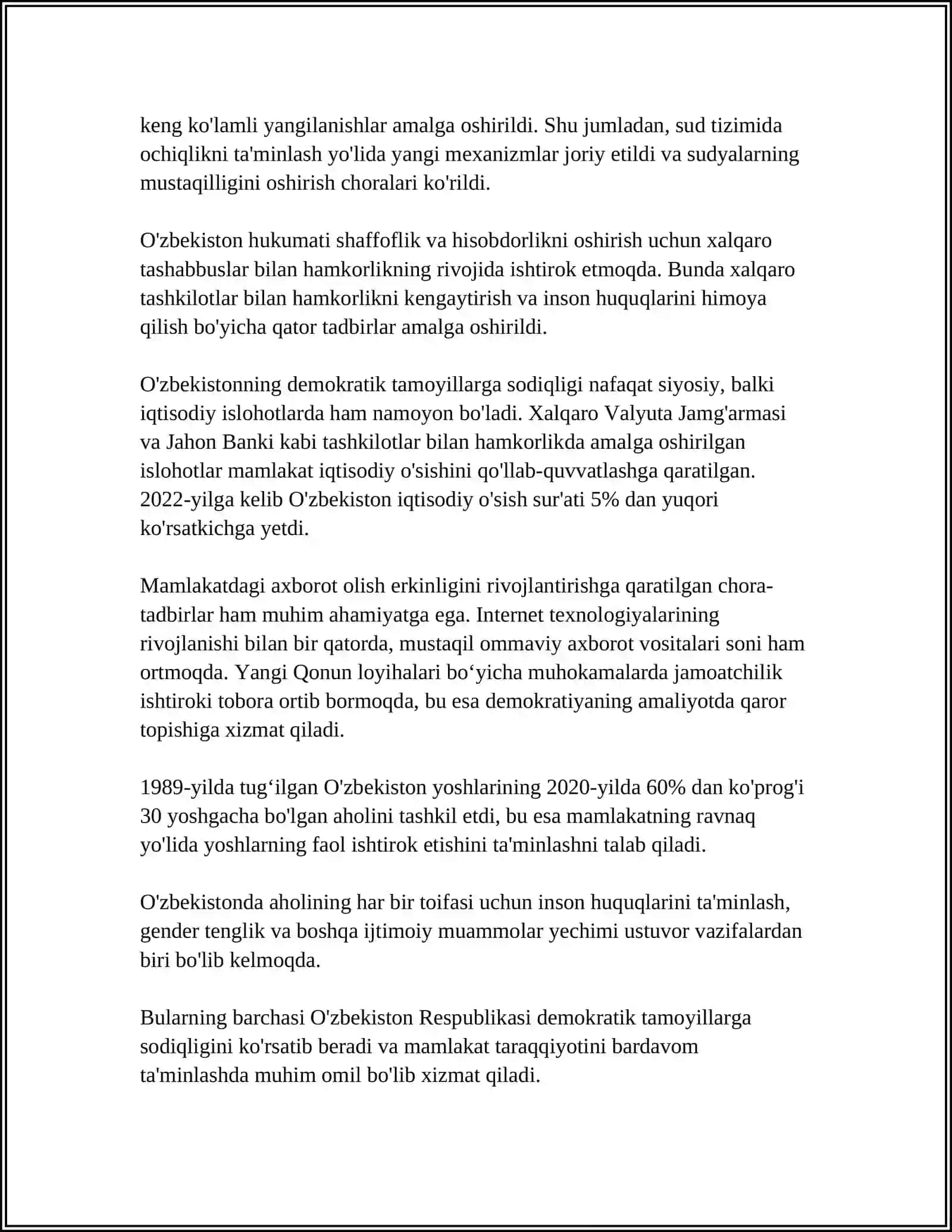 O'ZBEKISTONDA DEMOKRATIK, FUQOROLIK JAMIYATI ASOSLARINING SHAKILLANISHI AMALGA OSHIRILGAN SIYOSIY JARAYONLAR 4