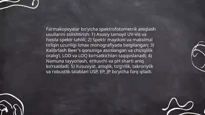 Rivojlangan davlatlar farmakopeyalarida keltirilgan tahlil usullari qiyoslash 4