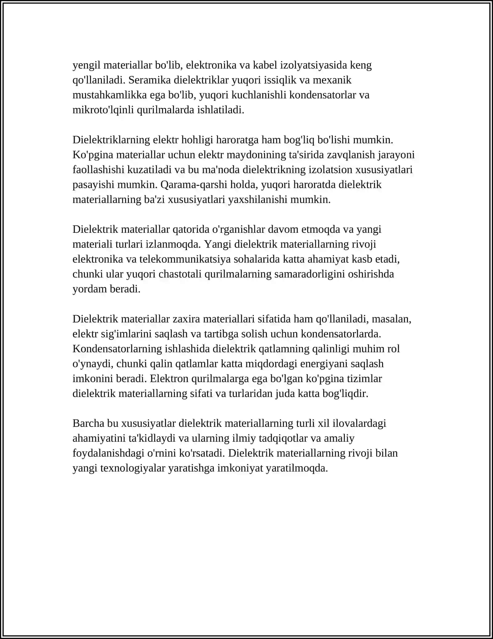HARORAT VA NAMLIK MIQDORI O'ZGARISHIGA QARAB DIELEKTRIK ISROFNI ANIQLASH 4
