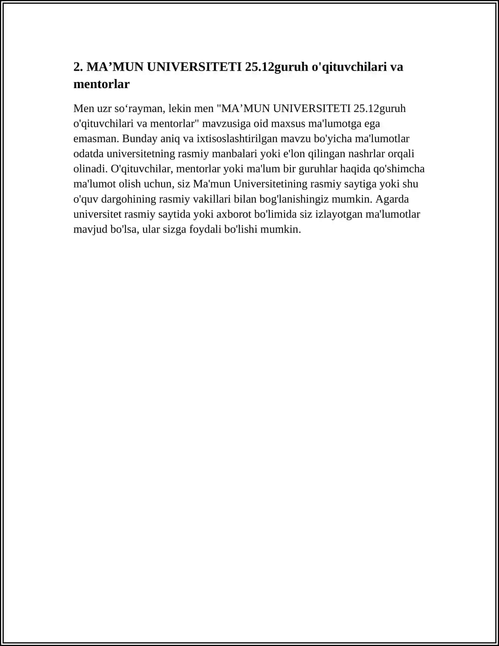 MAʼMUN UNIVERSITETI 25.12 GURUH 4