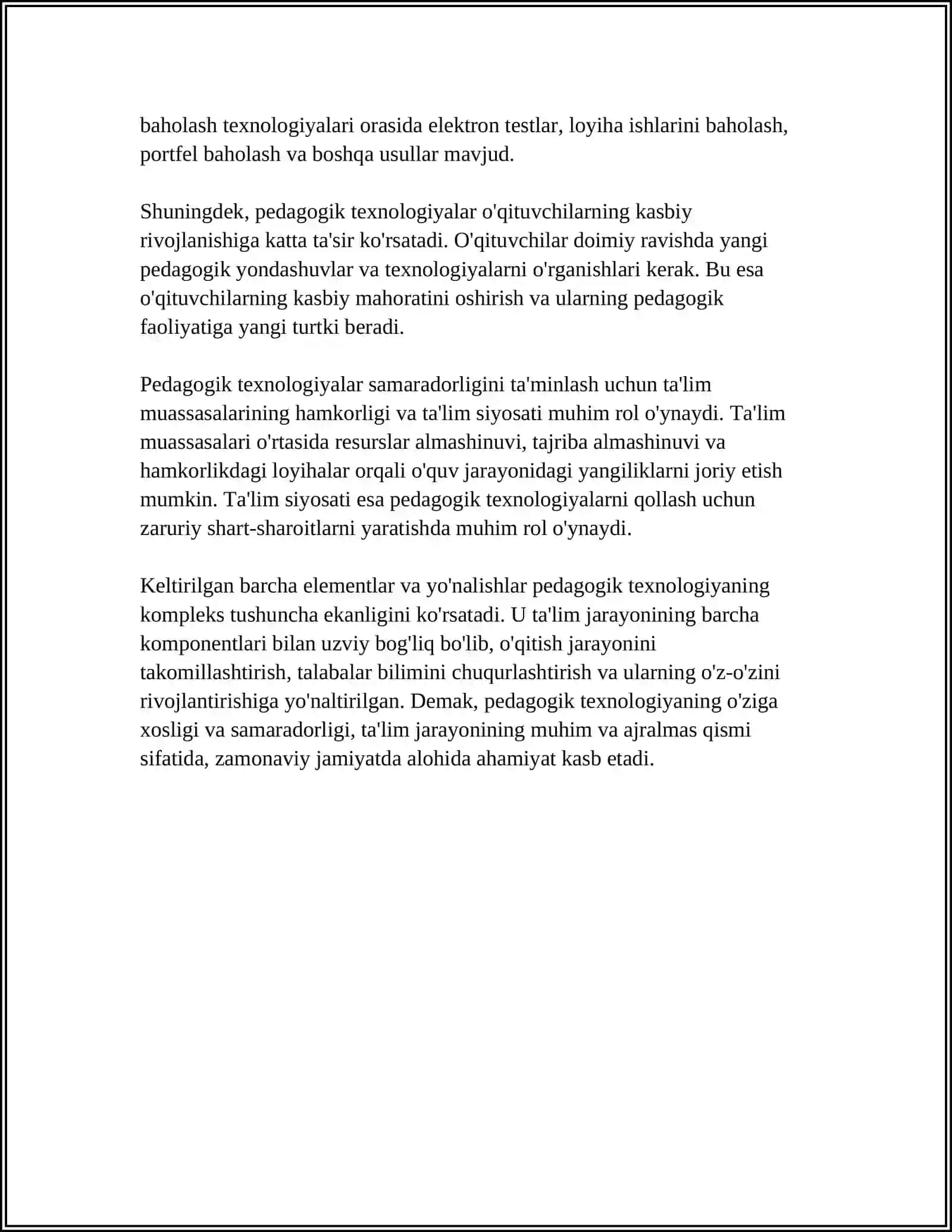 MUSTAQIL ISH Mavzu: PEDAGOGIK TEXNOLOGIYASINING ILMIY-NAZARIY ASOSI VA RIVOJLANISH TARIXI 4