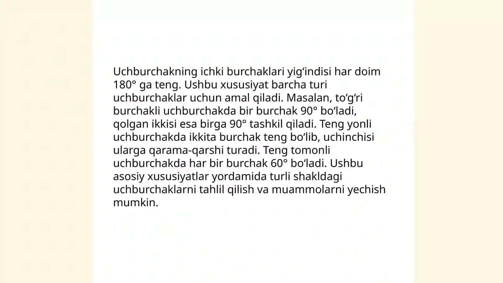 Geometrik shakllardagi noma’lum burchaklarni topish 4