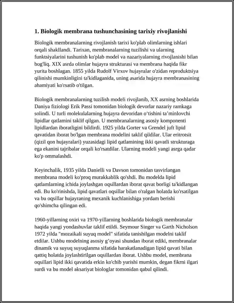 BIOLOGIK MEMBRANALAR STRUKTURASI VA FUNKSIYASI FANIDAN TAYYORLAGAN MUSTAQIL ISHI 4