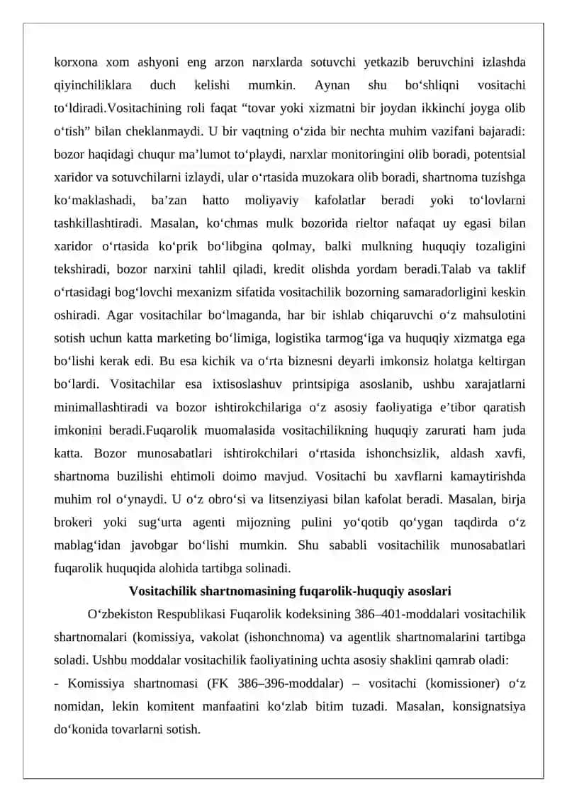 Bozor iqtisodiyoti sharoitida vositachilik shartnomasi 4