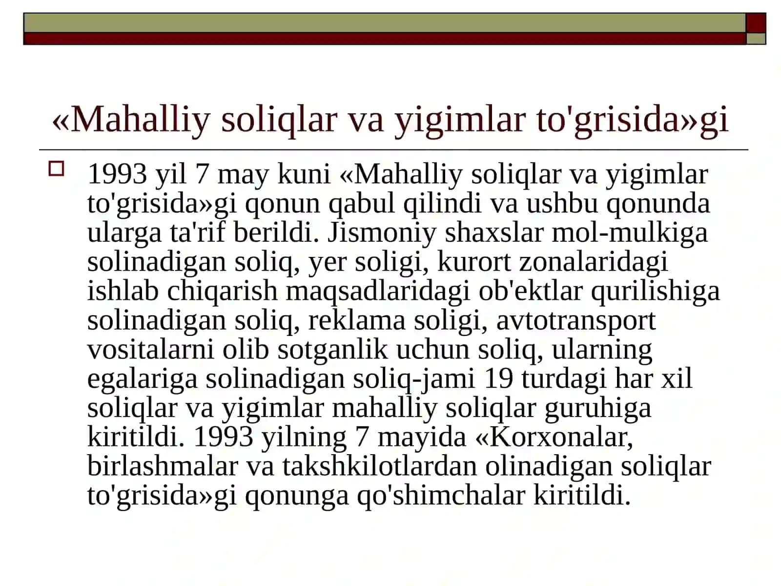 O`zbekistonda soliq tizimining rivojlanish bosqichlari 4