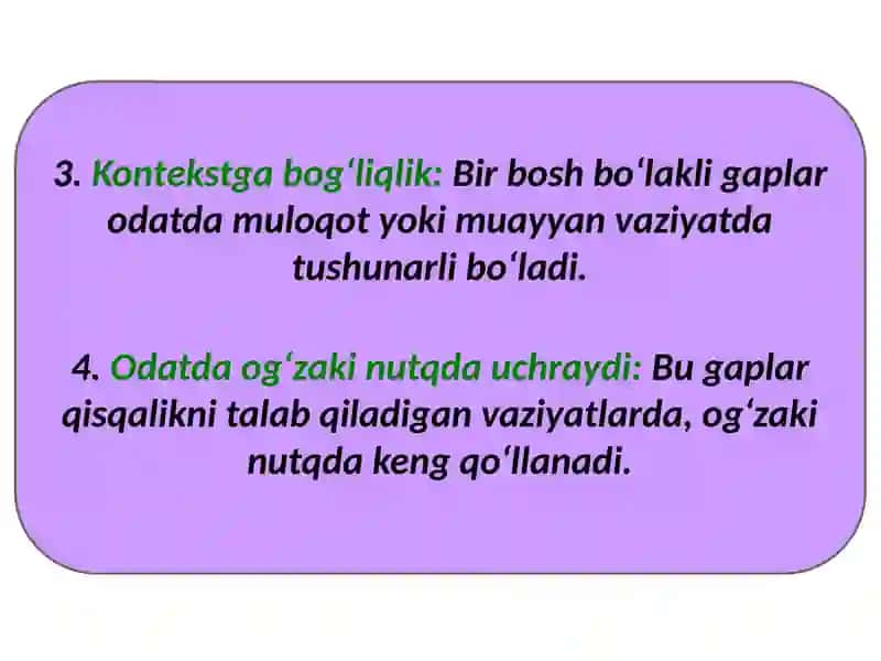 Bir bosh bo‘lakli gaplar 4