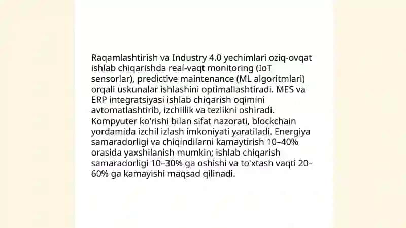 Oziq ovqat sanoatining oʻzgarishining yoʻllar va usullari 4