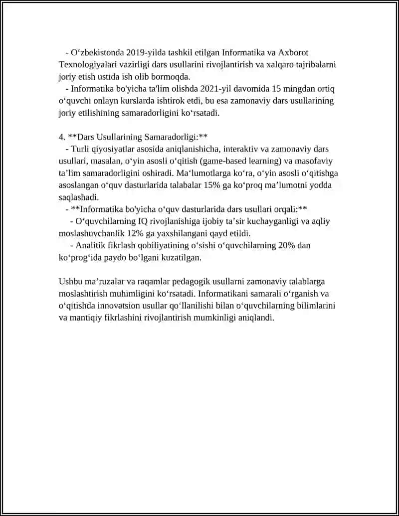 INFORMATIKA FANIDA DARS USLUBLARI VA ULARNI QOʻLLASH SHART-SHAROITLARI 4