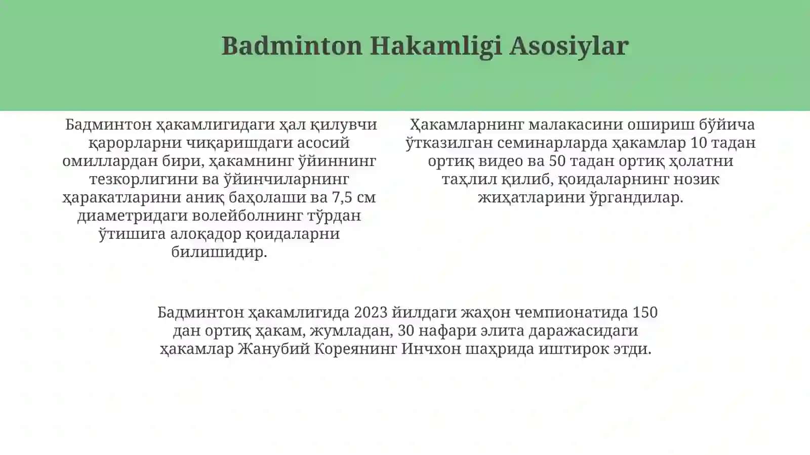 Badminton Hakamligining Asosiy Qoidalari 4