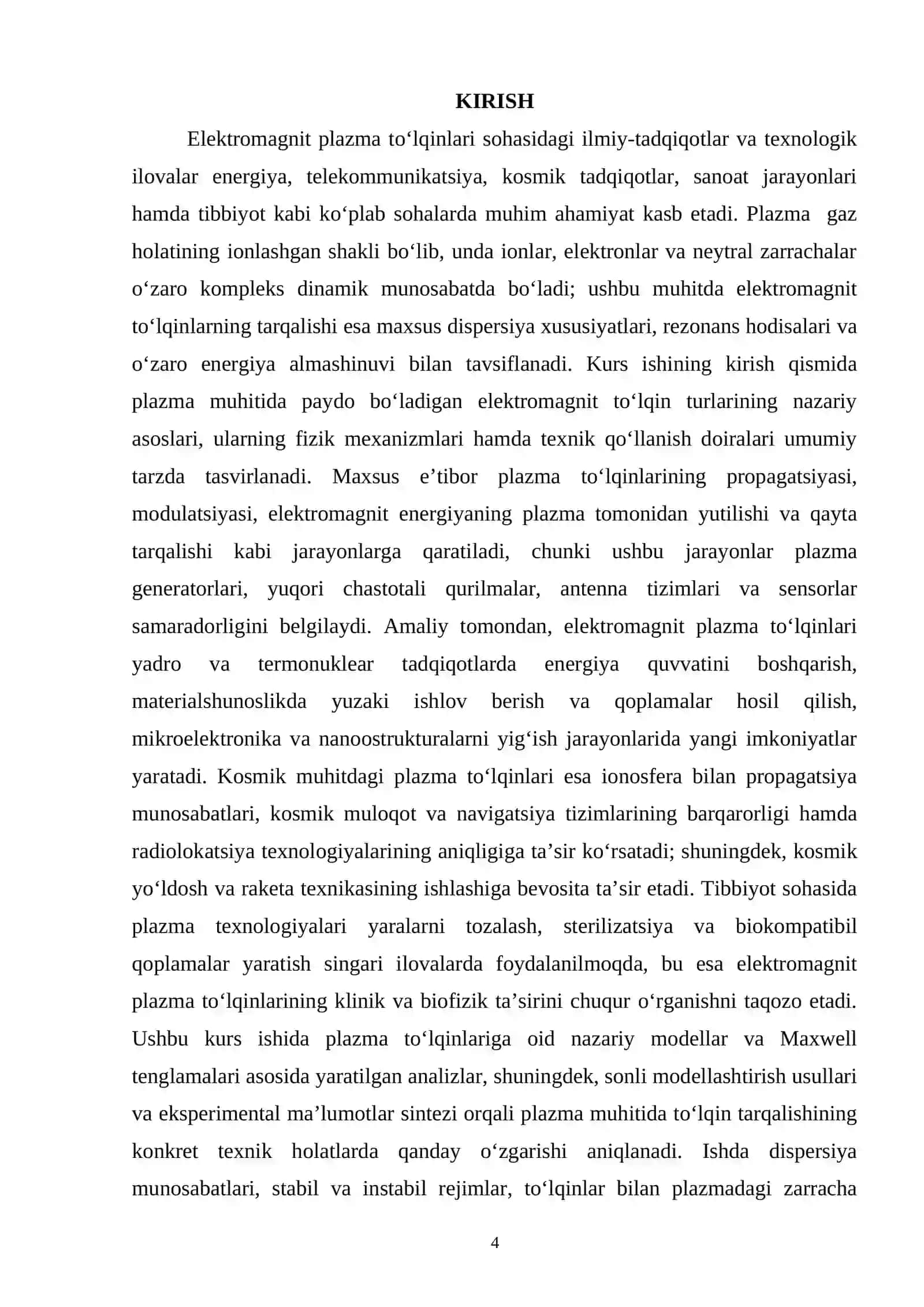 ELEKTROMAGNIT PLAZMA TO’LQINLARINING TEXNIK QO’LLANILISHI 4