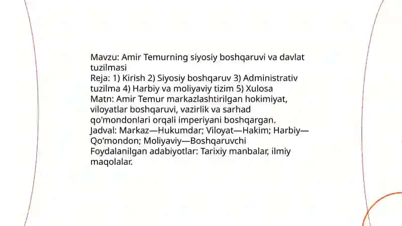 Amir Temur buyuk davlat arbobi mavzusida slayd yarat 4