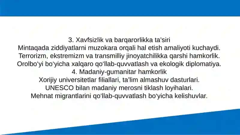 O‘zbekistonning Xalqaro Xamkorlikbilan Hamkorligi 4