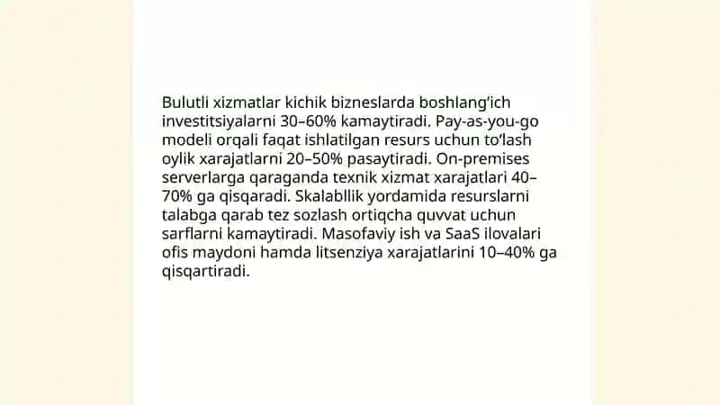 Kichik biznesda Bulutli texnologiyalarning oʻrni 4