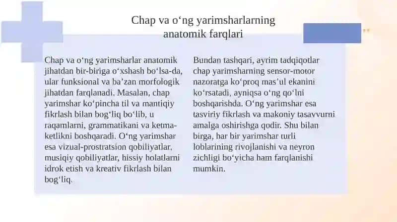 Bosh miya yarimsharlari funksional assimetriyasi 4