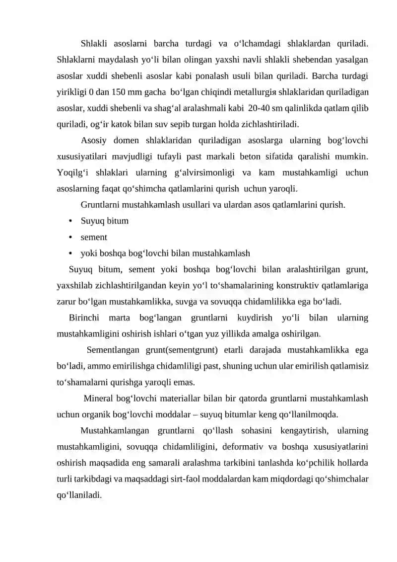 Yo‘l to‘shamalari qatlamlarini zichlash texnologik jarayonlari hisobi, yo‘l asosining zichlanganlik koeffisientini aniqlash 4