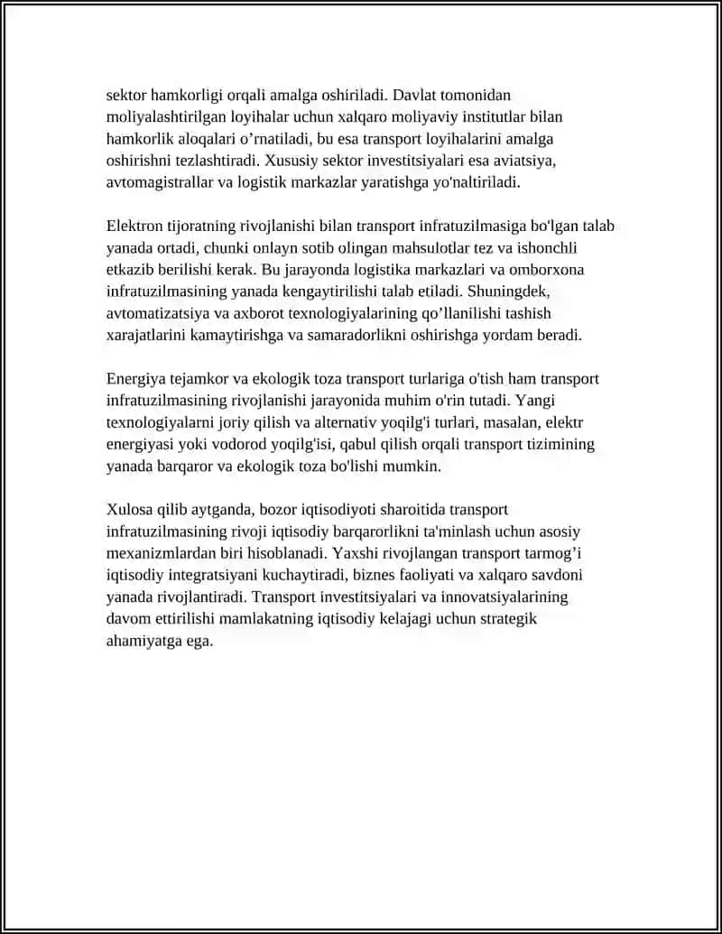 BOZOR IQTISODIYOTI SHAROITLARI TRANSPORT ISHIGA TASIRI 4