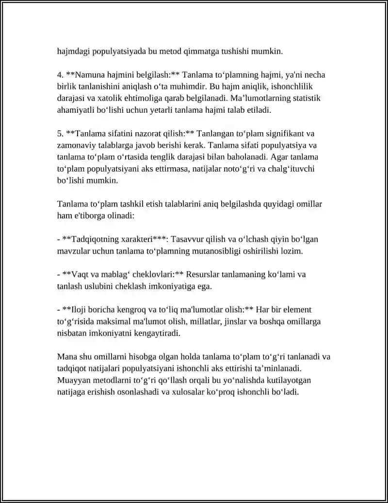 TANLAMA TO’PLAMNI TASHKIL QILISH USULLARI 4