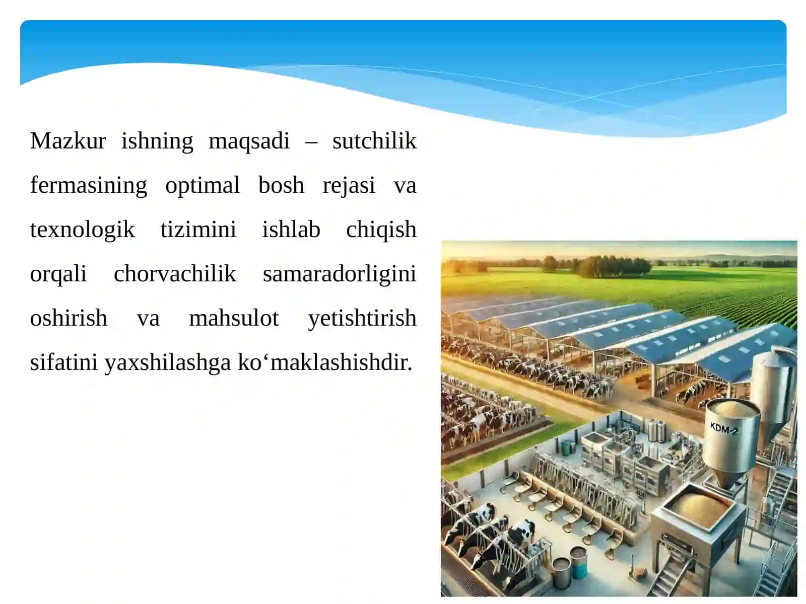 1800 BOSH SOG’N SIGIRGA MO’LJALLANGAN SUTCHILIK FERMASI BOSH REJASINI LOYHALASH VA KDM - 2 MASINASINI O’RGANISH 4