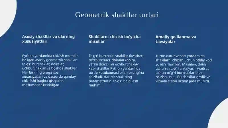 Python dasturlash tilida sodda shakllar chizish 4