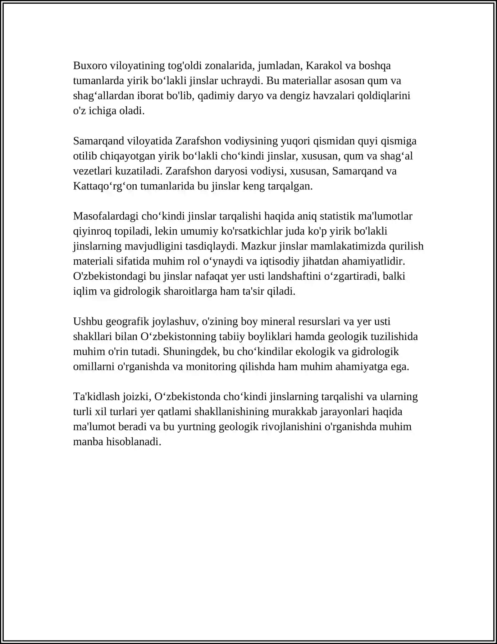 YIRIK BOʻLAKLI CHOʻKINDI TOGʻ JINSLARINI OʻZBEKISTON HUDUDIDA TARQALISHI 4