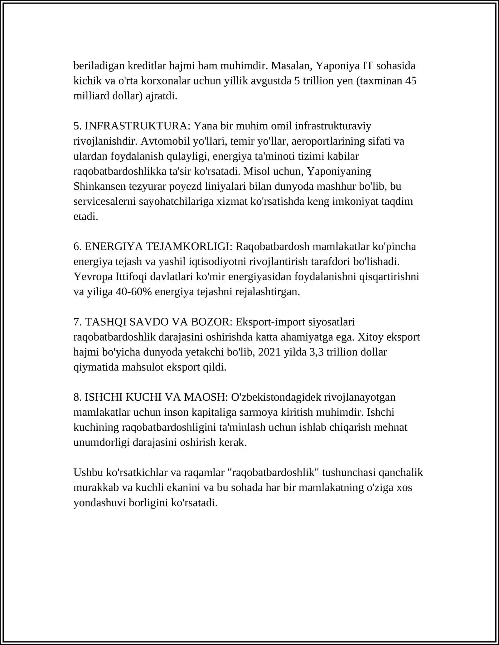 IQTISODIYOTNING RAQOBATBARDOSHLIGINI OSHIRISH IQTISODIY XAVFSIZLIKNI TAMINLASH OMILI 4