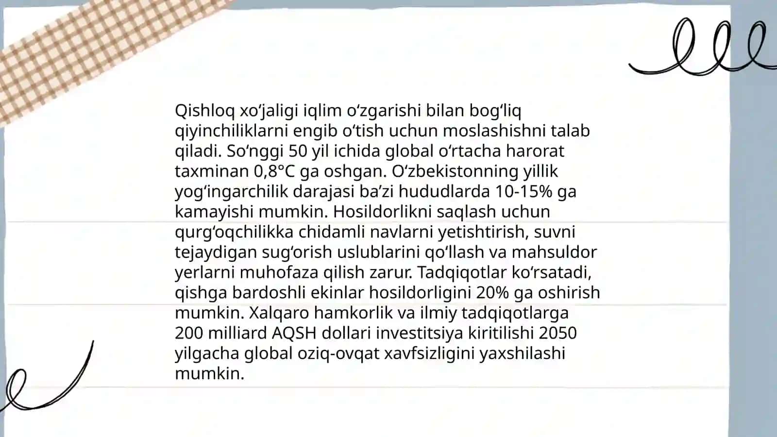 Iqlim sharoitlari va o’zgarishlariga moslashish hamda uning iqtisodiy zarurati 4