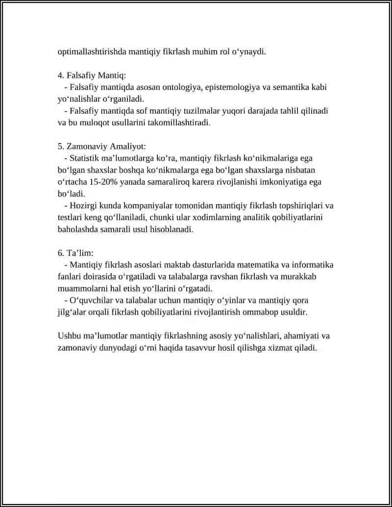REFERAT Mavzu: MANTIQIY FIKIRLASHGA OID MUOMMONI YECHISH 4