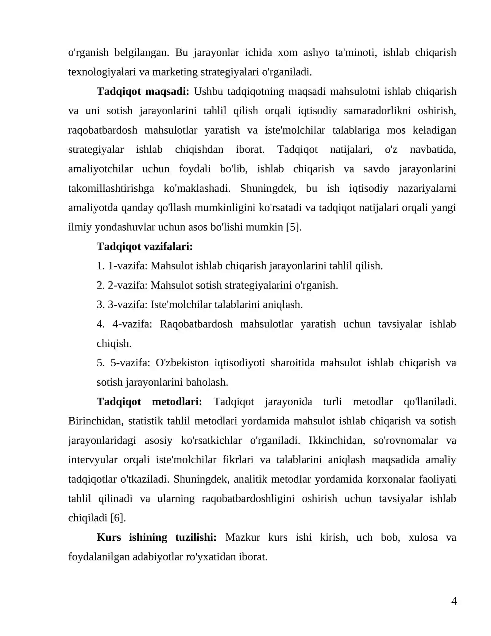 Mahsulotni ishlab chiqarish va uni sotish tahlili 4