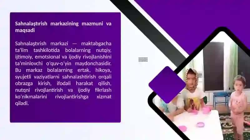 Syujetli roʻlli oʻyinlar va sahnalashtirish markazida oʻyinli talimni tashkil etish 4