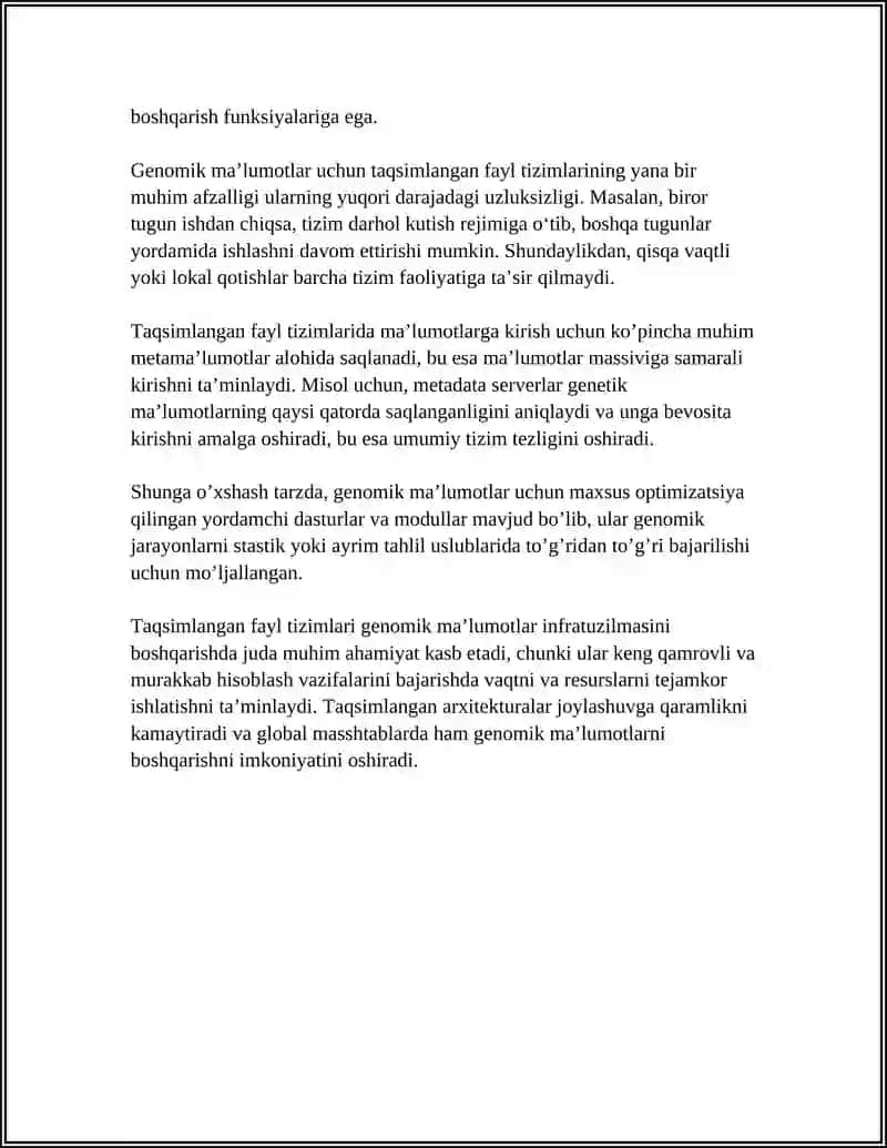 TAQSIMLANGAN FAYL TIZIMLARI (DISTRIBUTED FILE SYSTEMS) ASOSIDA GENOMIK MA’LUMOTLARNI BOSHQARISH 4