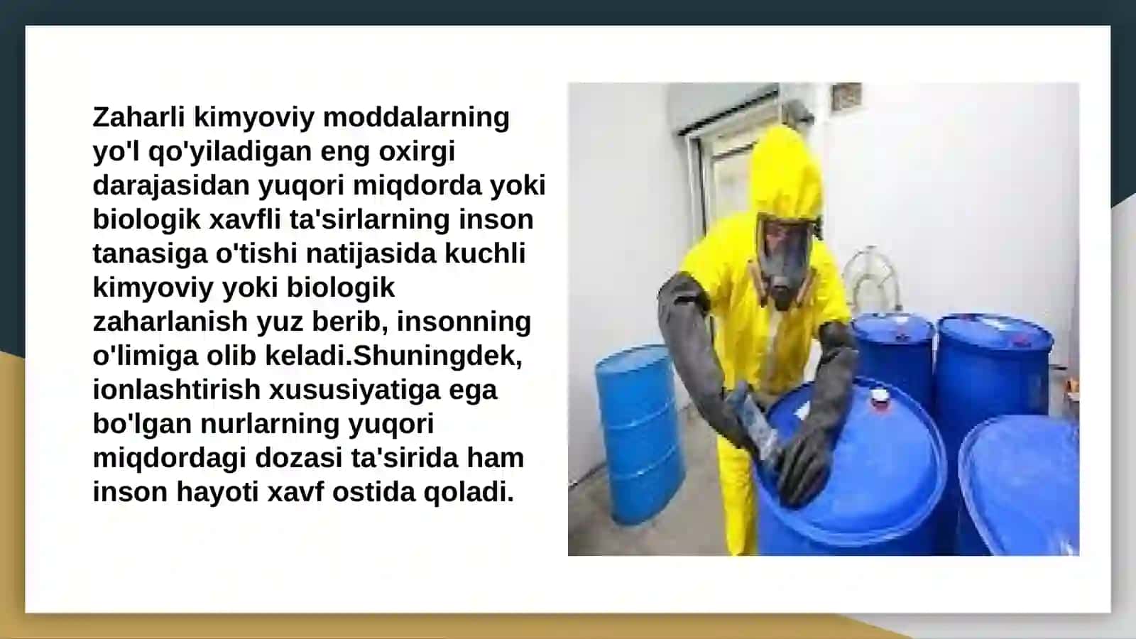 Zararli va xavfli ishlab chiqarish omillarining turlari 4