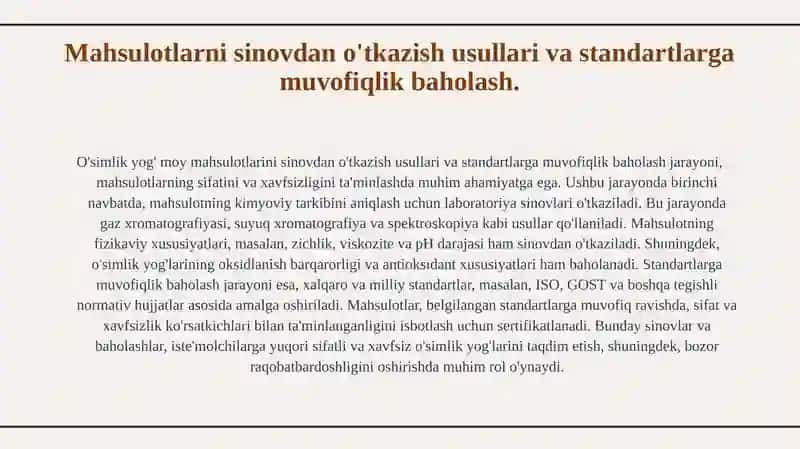O'simlik yog' moylarining sifat ko'rsatkichlari va ularning xavfsizlik talablari 4