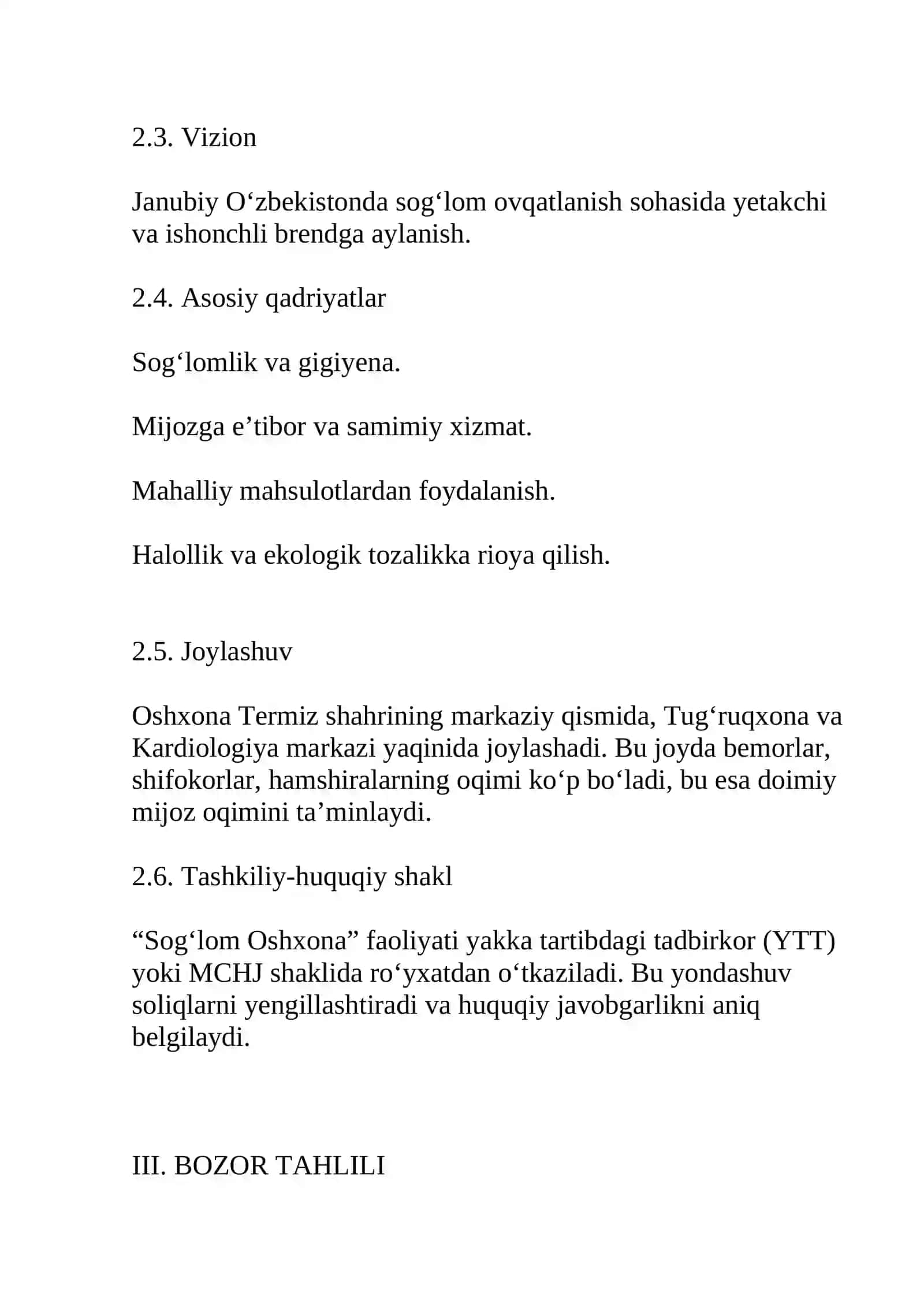 "SOG‘LOM OSHXONA" tashkiloti uchun marketing rejasi 4