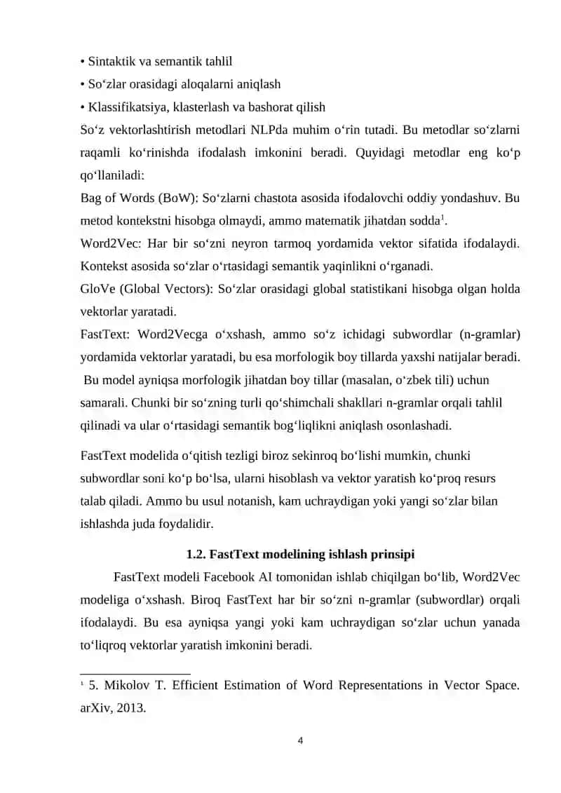 Fasttext yondashuvida n-gram asosida so'zlar o'rtasidagi o'xshashlikni aniqlash 4