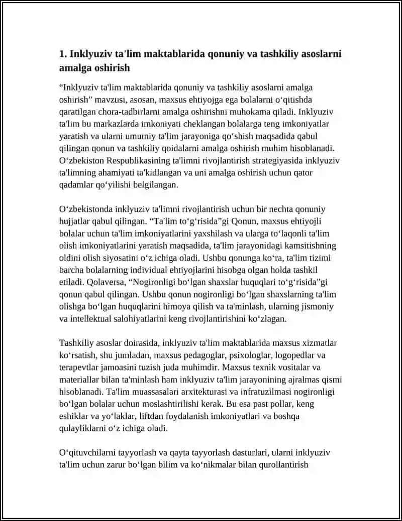 INKLYUZIV TA'LIM MAKTABLARIDA IMKONIYATI CHEKLANGAN BOLALARNI O'QITISH BO'YICHA PEDAGOGIK JARAYONI TASHKIL QILISH YO'LLARI 4